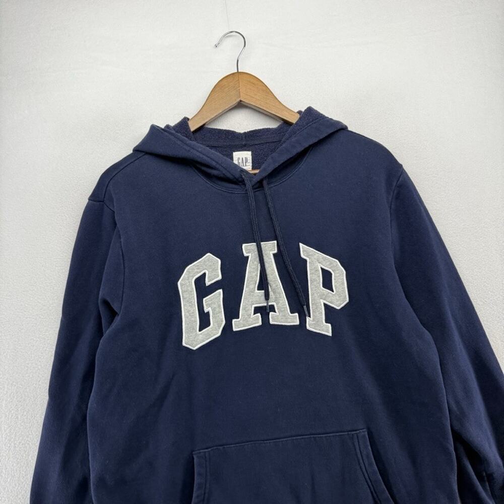 Gap Hoodie Men's large Blue Navy Embroidered Spellout Logo Sweatshirt Cotton y2k
